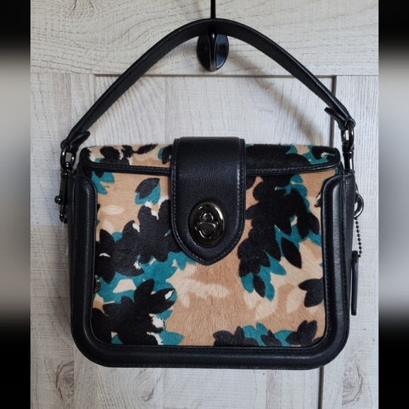 COACH Page Scattered Leaf/Walnut Printed Calf hair Crossbody - Picture 9 of 10